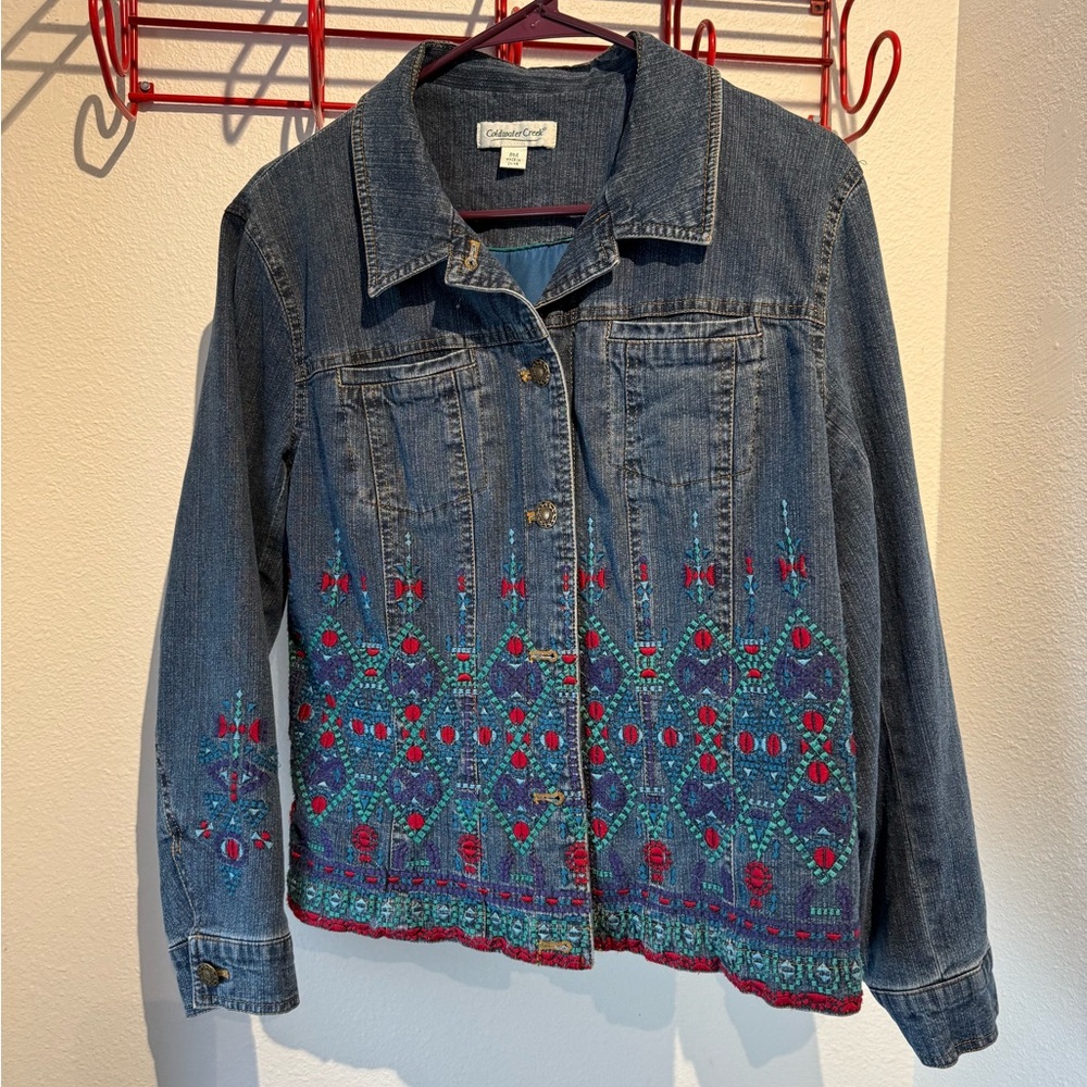 Coldwater Creek Women's Denim Jacket with Embroidered Accents